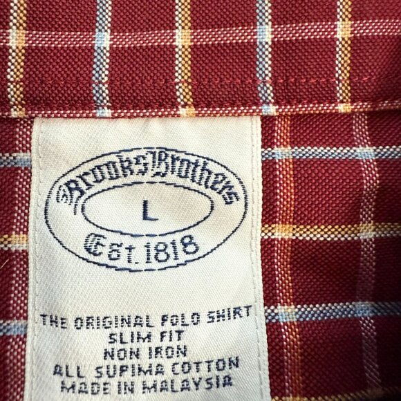 Brooks Brothers Burgundy Check Long Sleeve Button-Down Shirt – Size L - Picture 6 of 12